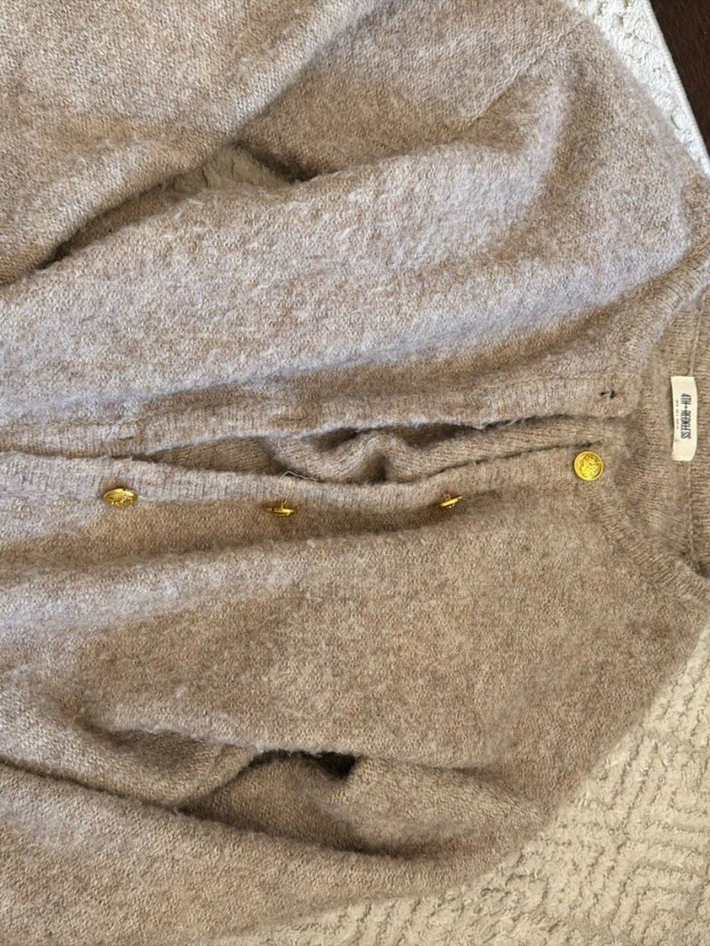 4th & Reckless Fuzzy Cardigan Taupe Gold Buttons Size Small